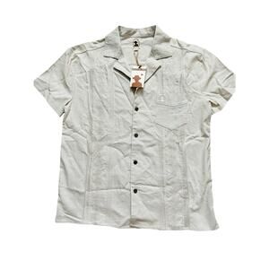 Dandy Del Mar Brisa Linen Shirt Vintage‎ Ivory Embroidered Camp Size S